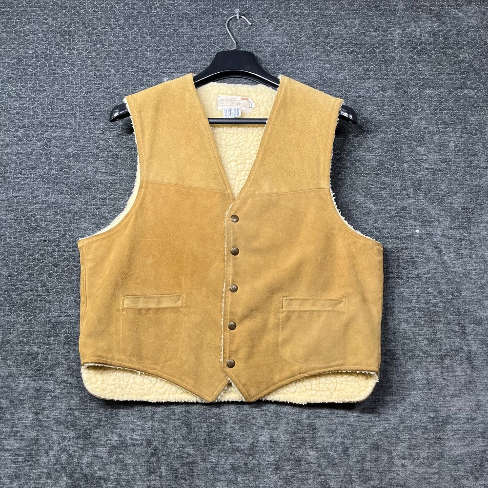VTG Trego's Westwear Leather Vest Men's Tan Beige Suede Sherpa Lined Cowboy - 44